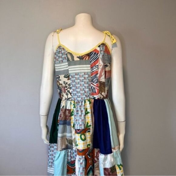 Hand Crafted Patchwork Tiered Sundress with Shoulder Straps Size Medium - Picture 5 of 12